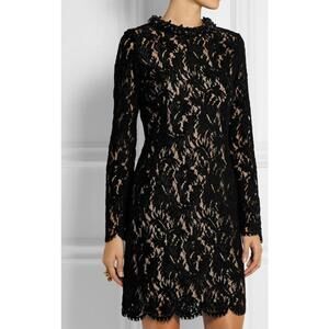 Lanvin Made in France 38/S/6 Embellished Designer Flocked Black Lace Dress # C5